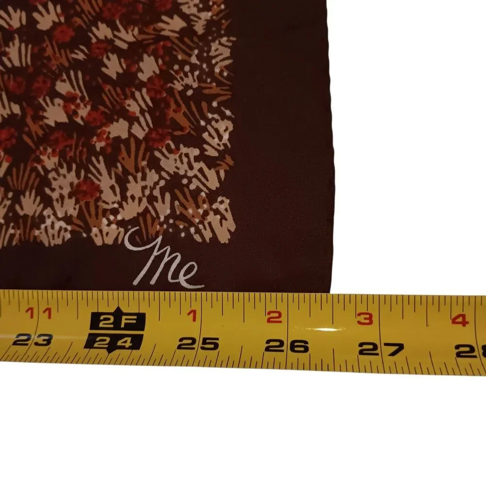 VTG Mr Emperor Square Scarf Brown Rust Tan Floral Botanical Abstract Italy 26x26 - Picture 9 of 13